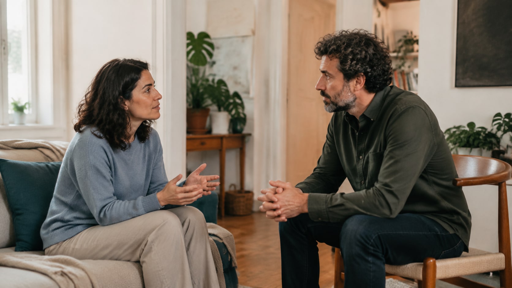 Dos mujeres practicando la escucha consciente durante una conversación